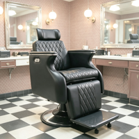 Fauteuil de Barbier Contemporain de Luxe Ludi Modèle 01, Siège en Cuir PU, Pompe Hydraulique, Cadre en Fer, Portable, Salon Commercial, Beauté, Barbier