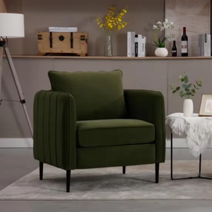 <span class=keywords><strong>Fauteuil</strong></span> en velours confortable à siège unique, <span class=keywords><strong>fauteuil</strong></span> moderne du milieu du siècle avec 1 oreiller et pieds en métal pour la chambre à coucher, le bureau et la lecture - Product Image 1