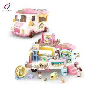 Chengji New Design Mini Plastic Furniture Friction Cartoon Pet Truck Deformation DIY Doll House for Kids