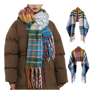 高品質ロングショール女性レインボープリント暖かいウール冬高級スカーフ