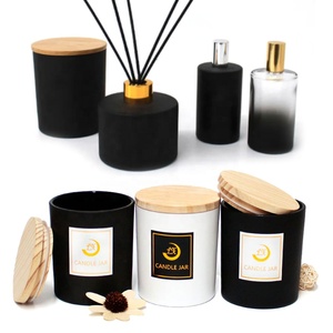 Tarros de vela negros esmerilados y botellas de perfume con tapa blanca para velas aromáticas de Navidad, bajo MOQ - Product Image 1