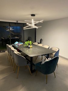 <b>Modern</b> <b>Gold</b> Geometric <b>Chandelier</b> LED Pendant Light 3500K Warm White E26 Dimmable Stainless Steel Body Adjustable Height CRI 90 - Product Image 1