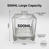 Bouteille en verre carrée de qualité supérieure, grande capacité (500 ml), transparente, durable, anti-fuite, réutilisable, pour huiles essentielles