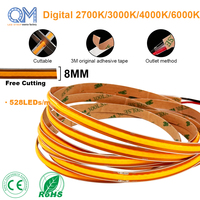 Tira de LED COB de Bajo Voltaje para Cualquier Lugar, Rollo de 5m, Blanco Cálido 2700k, Alta Densidad, Regulable, para Debajo de Gabinetes