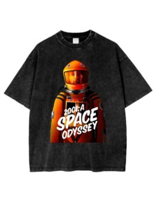 T-shirts unisexes Space Odyssey délavés et usés avec impressions numériques par transfert thermique basées sur des séries té<span class=keywords><strong>l</strong></span>évisées populaires, disponibles en plusieurs tailles - Product Image 1