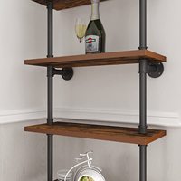 Estante de Pared Industrial de 6 Niveles, Negro, con Tubos Metálicos y Madera Rústica, Estantería Tipo Escalera, Decorativa, para Hogar u Oficina
