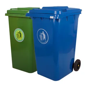 240L açık HDPE malzeme açık plastik çöp kutusu iki tekerlekli