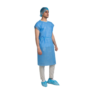 Robe de patient jetable en PP à manches courtes avec fermeture à nouer au dos, robe d'examen médical non tissée pour l'isolement hospitalier - Product Image 1