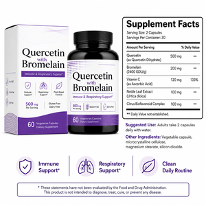 Complexe de soutien saisonnier avancé Quercétine 500mg avec Bromélaïne <span class=keywords><strong>2400</strong></span> GDU/g Soutien quotidien du système immunitaire ODM Vrac OEM - Product Image 6