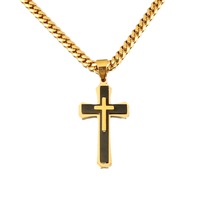 2028X071 Collier pendentif en or et argent à trois couches pour homme avec chaîne à maillons en acier inoxydable plaqué or