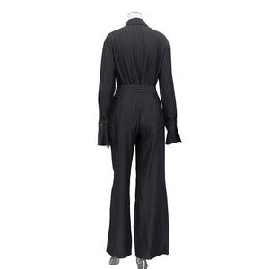 Completo Casual a Due Pezzi con Bottoni Grigio Scuro a Righe, Set con Pantaloni a Gamba Larga e Camicia per <span class=keywords><strong>Donna</strong></span> - Product Image 5