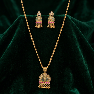 Stunning Exclusive Collection Flawless Design Antique Heritage Women's Pendant Set Matte Gold Plating 43 Grams Wedding Party - Product Image 3
