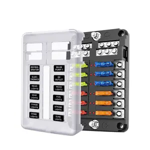 12 Way Blade Fuse Block, 12V Automotive Fuse Box Holder, Waterproof Cover with Negative Bus Fuse Panel LED Indicator for Automot