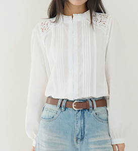 <span class=keywords><strong>Blusa</strong></span> Francesa Vintage con <span class=keywords><strong>Encaje</strong></span>, Frente con Pliegues, Mangas Largas Abullonadas, Cuello Alto, Corte Holgado, Elegante Top Blanco de Algodón para Mujer - Product Image 3
