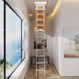 Sturdy Thickened Luxury Aluminum Folding Attic Ladders Are Manufactured By Professional Manufacturers For Easy Storage