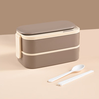Boîte à lunch double couche en acier inoxydable micro-ondable avec baguettes et cuillères Isolation à long terme Portable pour les employés de bureau