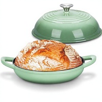 Cocotte en fonte émaillée avec couvercle, revêtement antiadhésif 7 couches, poignées à boucle, compatible cuisinière et four, vert
