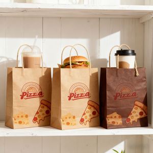 Sac en papier kraft brun personnalisé et recyclable pour livraison de repas à emporter, sacs de courses en papier kraft avec logo – Offre Spéciale - Product Image 1