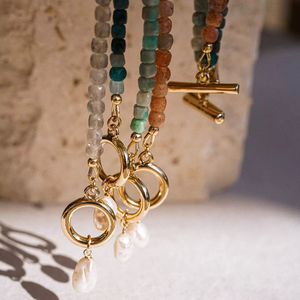 Collana di pietre preziose in rilievo collana di perle a levetta collana di moda Amazonite girocollo dichiarazione regalo migliore amico - Product Image 6