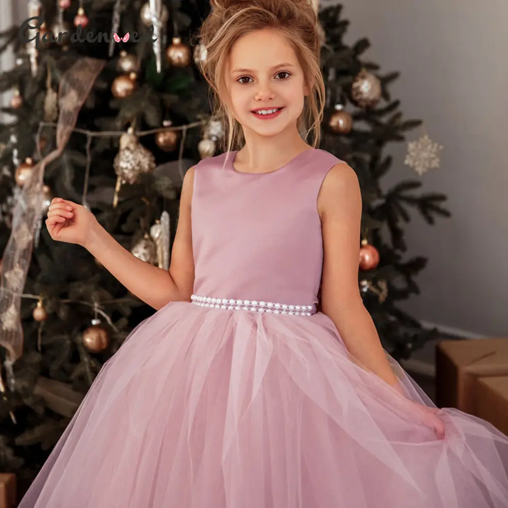 2023 Girl Sleeveless Pink Birthday Princess Dress Fashion Kids Wedding Full Dress