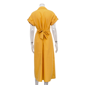 Rắn Màu Notched Cổ Áo Ngắn Tay Áo Duy Nhất Ngực Ren up Dây Thắt Lưng <span class=keywords><strong>Maxi</strong></span> Hàng Hóa Ăn Mặc Phụ Nữ Giản Dị Văn Phòng Áo Sơ Mi Ăn Mặc - Product Image 5