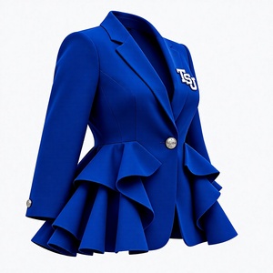 Custom Women’s Royal Blue Ruffle <b>Peplum</b> Blazer – Premium College, University, Sorority & Team Embroidered Formal <b>Jacket</b> - Product Image 3
