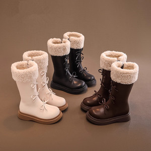 Bottes de neige mi-mollet pour filles, en PU, à lacets, doublées de fourrure, chaussures d'hiver décontractées pour enfants de 4 à 6 ans - Product Image 3