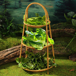 Vajilla estilo montañés para hot pot, cesta de verduras de imitación ratán, cesta de tres niveles con asa, para verduras, vegetarianos y - Product Image 1