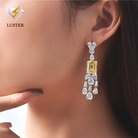 Parure de bijoux de mariée de luxe jaune avec pendentif en cristal CZ nigérian, boucles d'oreilles pendantes et collier à longues pampilles, style Dubaï