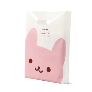 Retail IN Stock Cute Rabbit cartoon bag Clothing tote bags Plastic gift Shopping packaging plastic Die cut bags