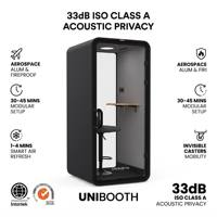 UNIBOOTH Cabine Acoustique Moderne et Élégante ISO 23351 33dB Réduction du Bruit Ignifuge Installation en 30-45 Min pour Bureau Ouvert, Bibliothèque, Centre Commercial OEM ODM