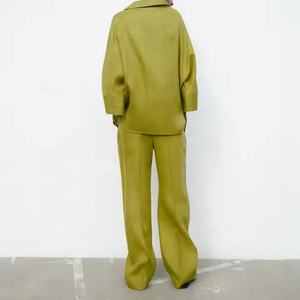 ชุดเซ็ตสองชิ้นสำหรับผู้หญิง ฤดูใบไม้ผลิ/ฤดูร้อน ลายปักดอกไม้ ผ้าฝ้ายลินิน กางเกงขายาวทรงกว้าง พร้อมเสื้อคลุมคาร์ดิแกน ชุดลำลองสำหรับสุภาพสตรี - Product Image 3