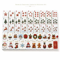 En stock – Nouvel ensemble de mahjong américain en acrylique sur le thème de Noël, 160 tuiles, motif boule de Noël, sapin et poinsettia, logo personnalisé, kit complet