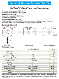 Transformador de Corriente Miniatura NJXSE DL-CT08CL5-2000/1 con Cable, Bobina Toroidal, Sensor de Corriente CA 5A/2.5mA 50A/25mA 60A - Product Image 3