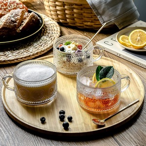 แก้วแก้วใสลายนูนแบบวินเทจขนาด 14 ออนซ์ แก้วกาแฟ ถ้วยโอ๊ตมีลแบบแช่ข้ามคืน พร้อมฝาไม้ไผ่และช้อน - Product Image 6