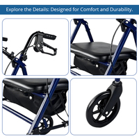 Déambulateur pliant Relaxsmith SR1006-B en acier au carbone pour personnes âgées, certifié CE, hauteur réglable, capacité de charge 150 kg