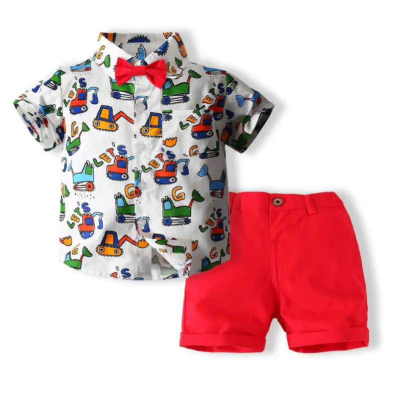 Moda estate cartoon car kid indossa a maniche corte vestito due pezzi casual abbigliamento per neonato