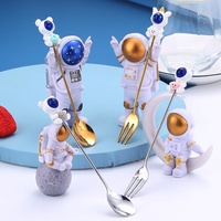 Cuillère et fourchette à café en acier inoxydable, design astronaute créatif et mignon, poli miroir