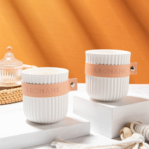 AIKUN Luxury Ceramic Jar Scented <b>Candle</b> Aroma <b>Candle</b> Home Decoration Thanksgiving Diwali Gift Soy Wax Wood <b>Wick</b> <b>Candles</b> - Product Image 4