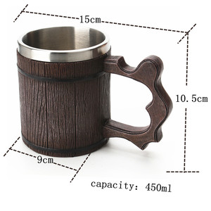 Taza de Café Retro de Madera al por Mayor, Taza de Acero Inoxidable Personalizada <span class=keywords><strong>con</strong></span> Asa - Product Image 2