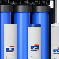 Système de filtration d'eau pour toute la maison Big Blue à 3 étapes en acier inoxydable, 20 pouces, ports BSP de 1 pouce, triple manomètre, armoire