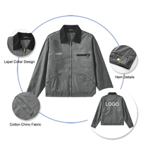 Vestes de travail pour hommes de haute qualité avec col à revers bicolore, fermeture éclair intégrale, veste en chino en coton