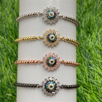 Schillerndes Evil-Eye-Armband-Set in Silber, Gold, Roségold und Gunmetal mit Kugelkette, Abalone-Muschel-Anhänger und Baguette-Halo für Damen