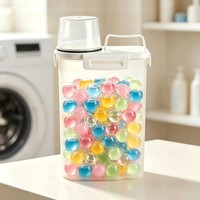 Seau distributeur de lessive en PP sans BPA, transparent, avec couvercle à clapet et poignée pour le rangement domestique