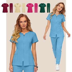 Women's Nursing Uniform Set Short Sleeve V Neck Top And Pants Moisture Wicking Hospital Workwear Multi Color Pet Medical Clothes - Product Image 4
