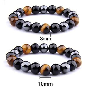<span class=keywords><strong>Hématite</strong></span> Naturelle Obsidienne Noire Oeil de Tigre Pierre Bracelet Vintage Triple Protection pour Fête de Mariage ou Cadeau - Product Image 1
