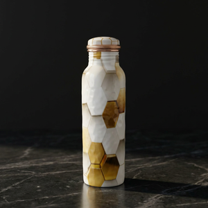 Modern Luxury Copper <b>Water</b> <b>Bottle</b> With Hexagon Pattern Gold And <b>White</b> Design Portable For Travel - Product Image 1