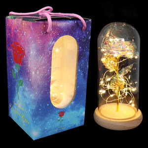 Mawar Abadi Buatan Tangan dengan Penutup Kaca LED, Daun Emas, Ornamen Kreatif, Kotak Hadiah Harga Pabrik, Hadiah Natal Hari Valentine - Product Image 5