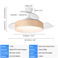 Y103 à faible bruit 42 pouces vigne ventilateur de plafond lumière maison salon Led Invisible ventilateur de plafond lumière chambre rétractable Led ventilateur lumière