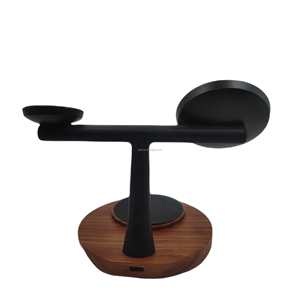 JEDI Venta al por mayor 2025 Diseño único 3 en 1 Base redonda de madera de naturaleza real Soporte de carga <span class=keywords><strong>Cargador</strong></span> inalámbrico de madera magnética con OEM - Product Image 5